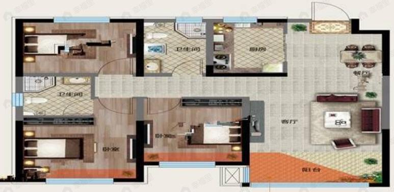 富禹盛京学府3室2厅2卫户型图