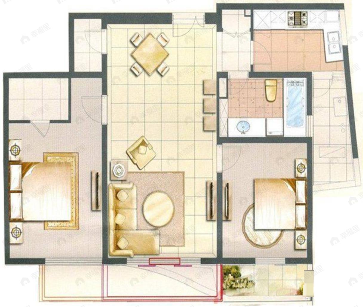 百汇园2室2厅1卫户型图
