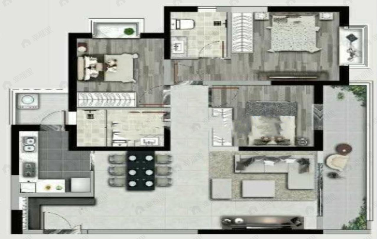 3室2厅2卫建面115平户型图