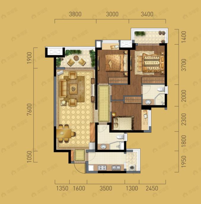 同森锦樾1号3室2厅2卫户型图