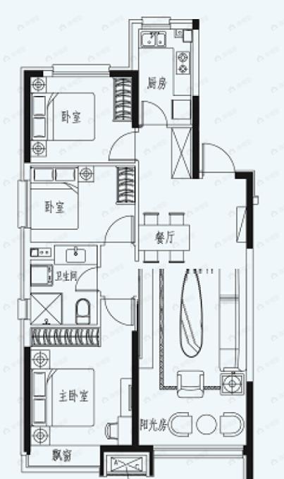 恒大国际温泉小镇3室2厅1卫户型图