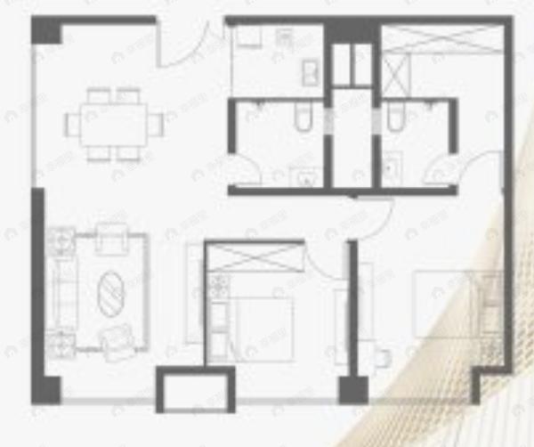旺金商务广场3室2厅2卫户型图