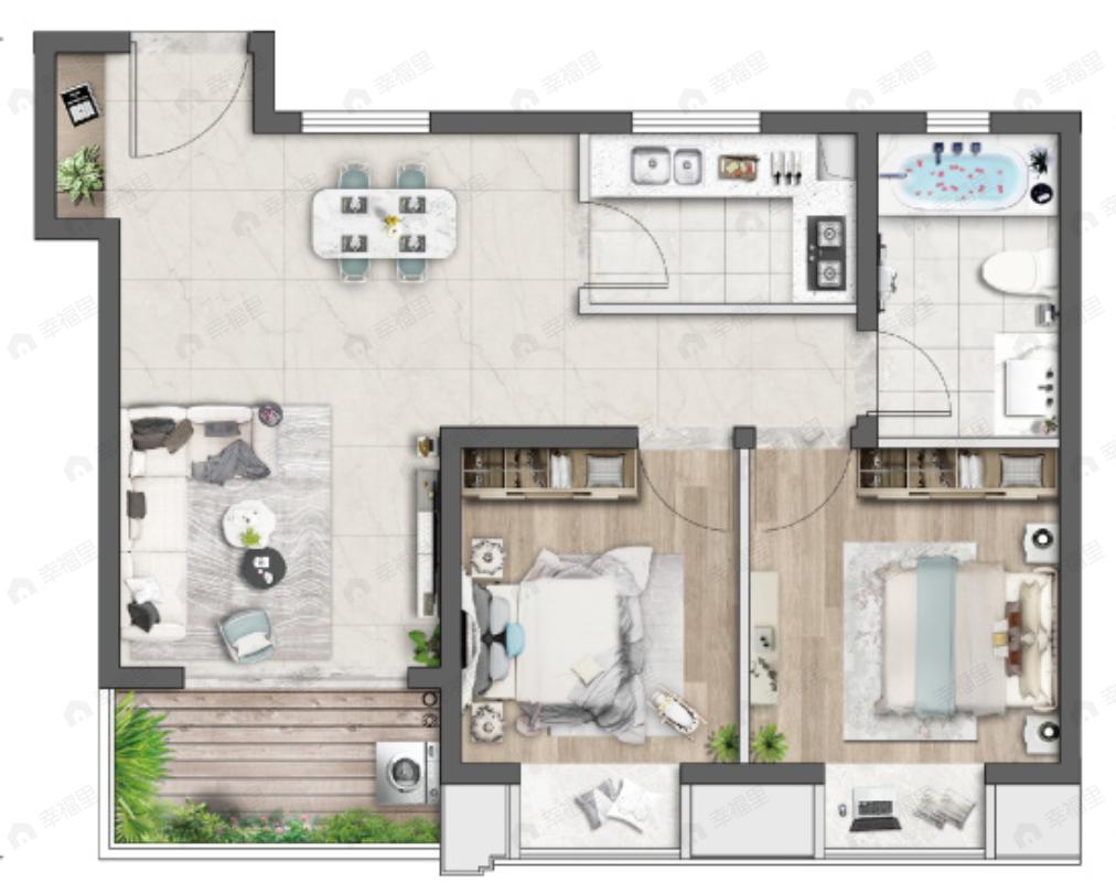 首创誉华洲2室2厅1卫户型图