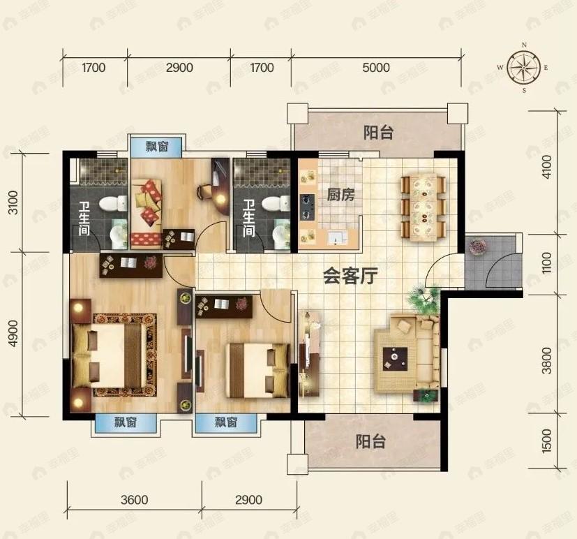 侨雅苑3室2厅2卫户型图