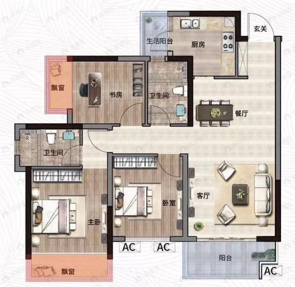 悦桂绿地新世界3室2厅2卫户型图