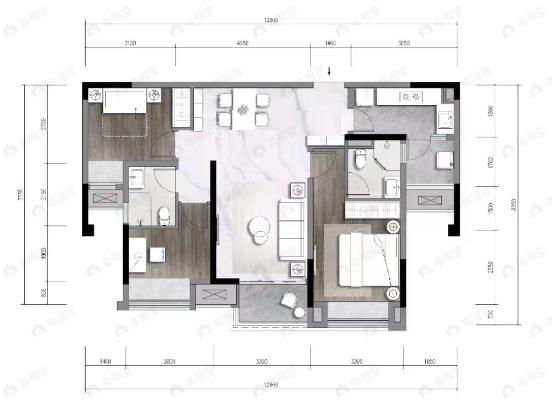 北辰悦来壹号3室2厅2卫户型图