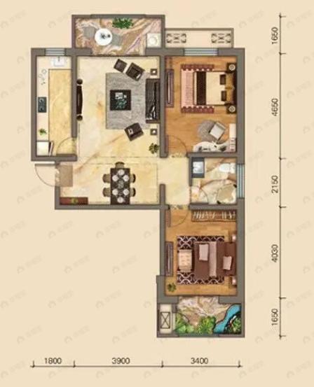 锦河湾2室2厅1卫户型图