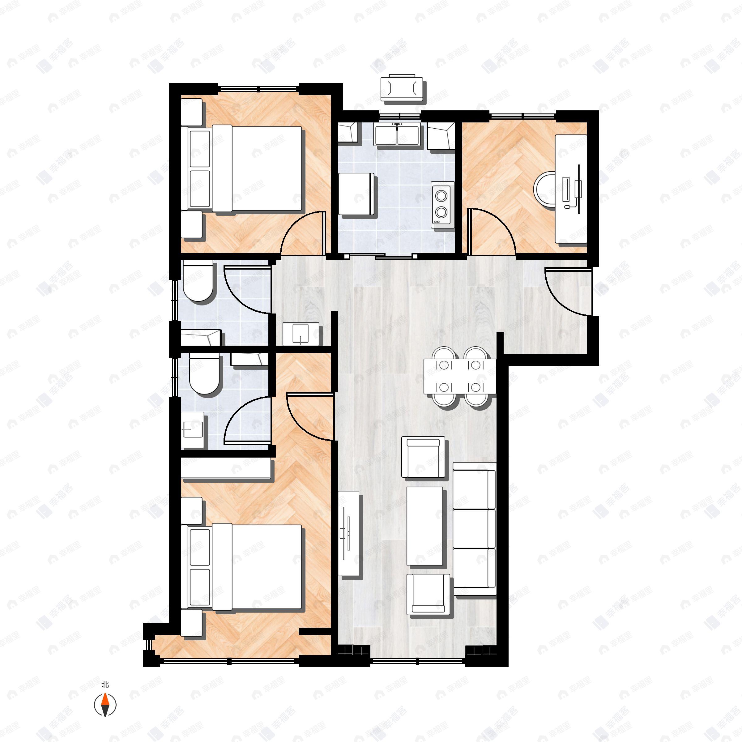 3室2厅2卫建面101平户型图