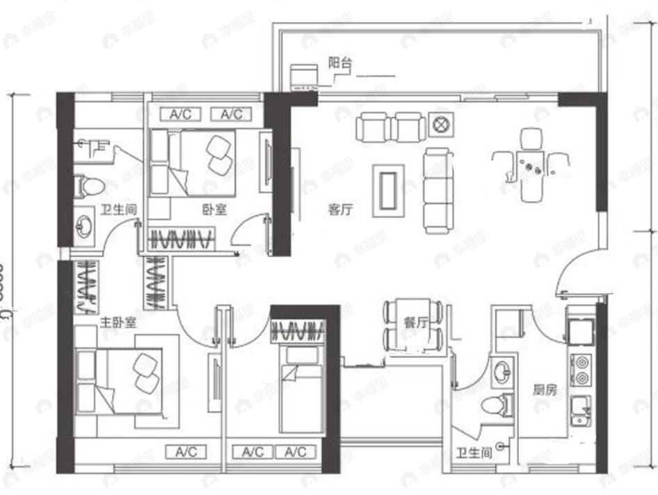 翠园华府3室2厅2卫户型图