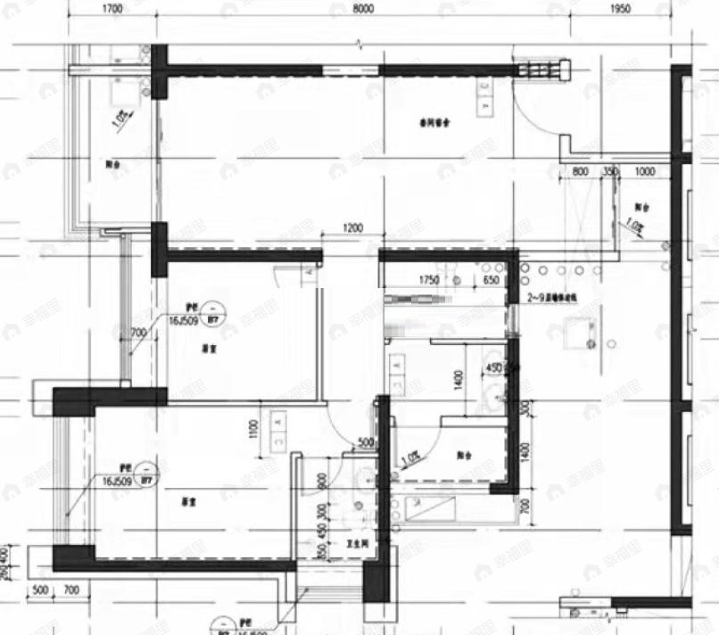 2室1厅2卫建面100m²西|东户型图