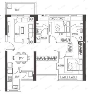 翠园华府2室2厅2卫户型图