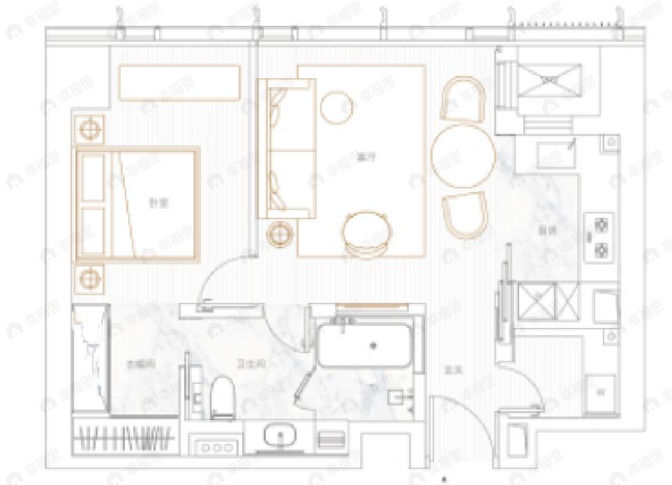 马场道57号1室2厅1卫户型图