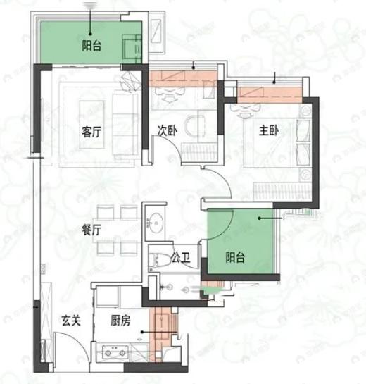 越秀滨海花城2室2厅1卫户型图