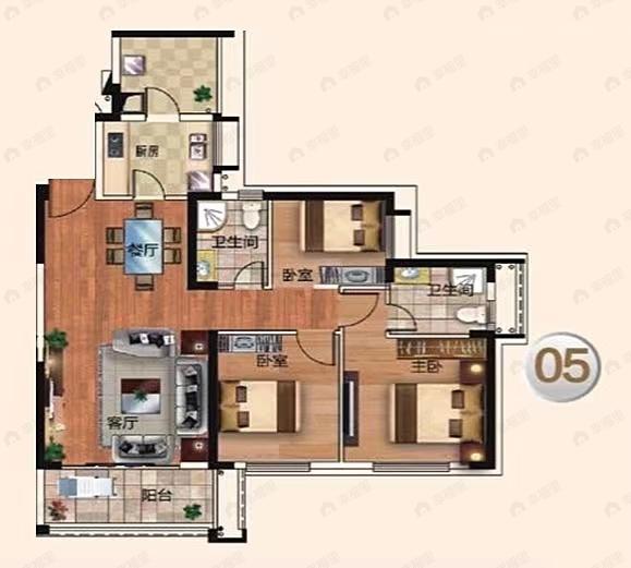 祥和花园3室2厅2卫户型图