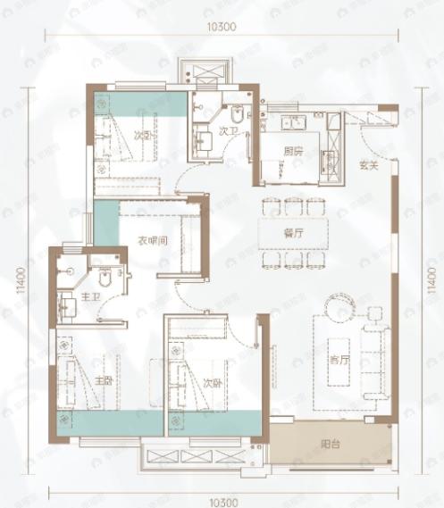 金茂华发武汉国际社区3室2厅2卫户型图