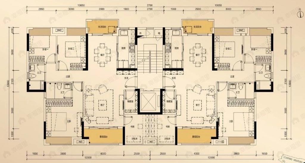 4室2厅2卫建面120平南户型图