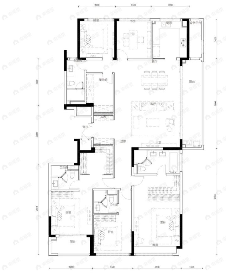 滨江枫映华庭5室2厅4卫户型图