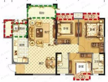 嘉和世纪城3室2厅2卫户型图