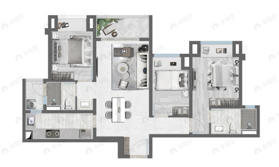 保利拾光年3室2厅2卫户型图