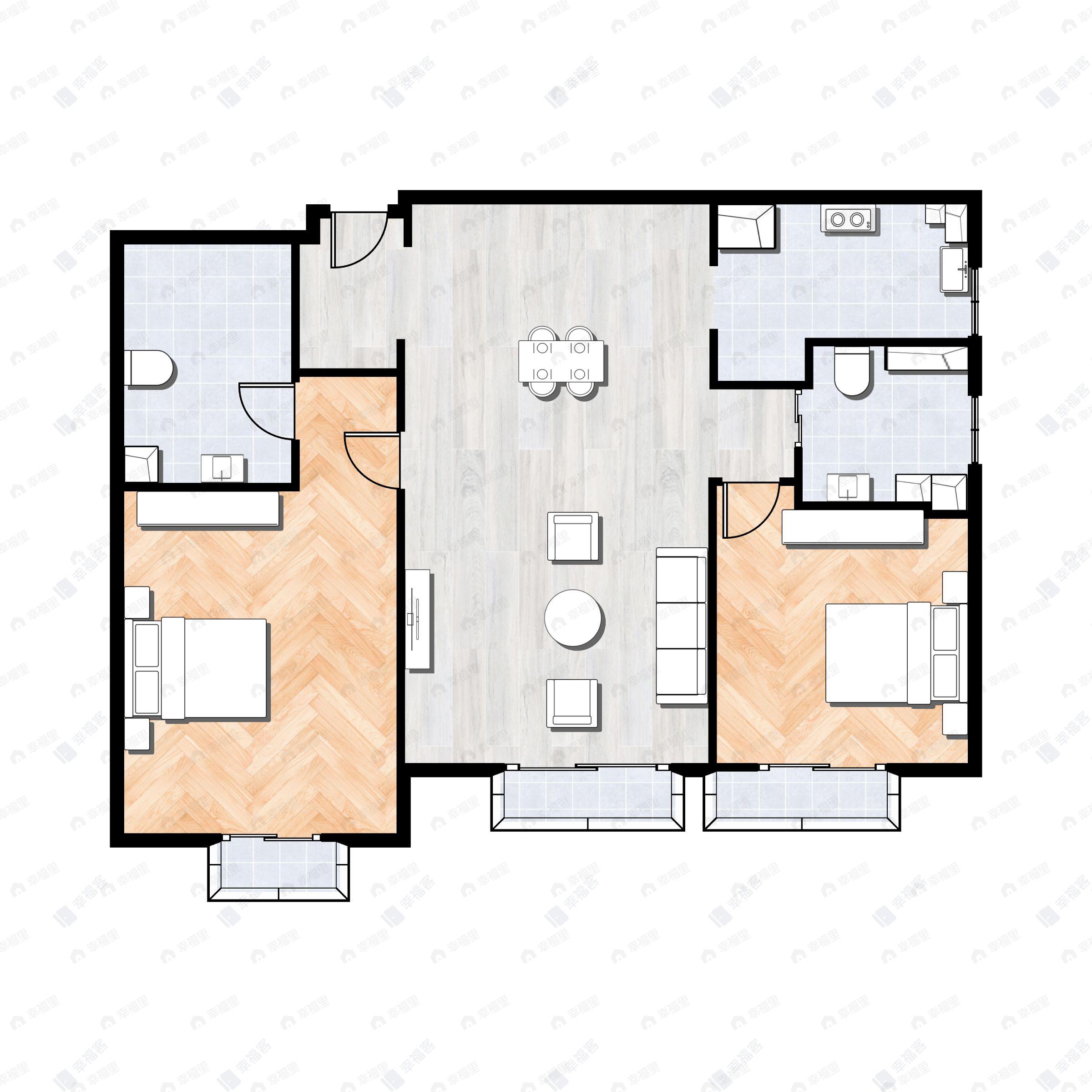 2室2厅2卫建面147平东|南户型图