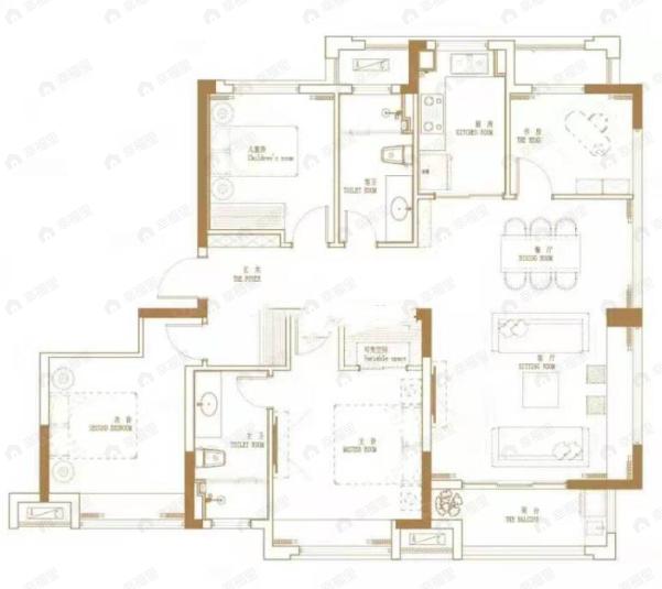 银色港湾4室2厅2卫户型图