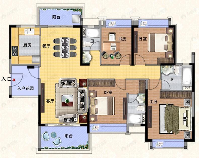 顺德保利中央公园4室2厅2卫户型图