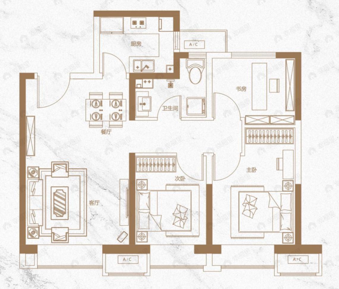城投万欣城3室2厅1卫户型图