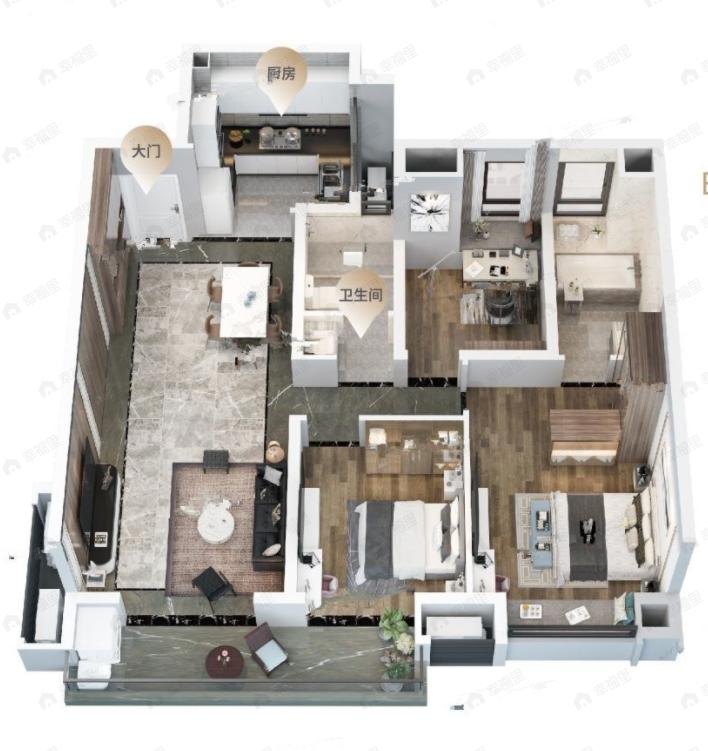 3室2厅2卫建面116平户型图