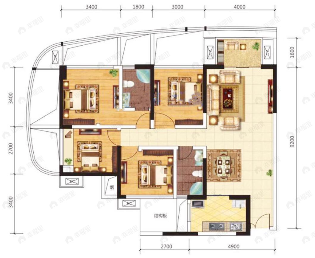 红树湾4室2厅2卫户型图