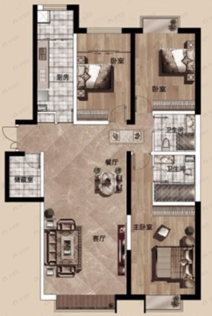 中广宜景湾尚城3室2厅2卫户型图