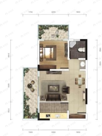 花水湾水云岛1室2厅1卫户型图