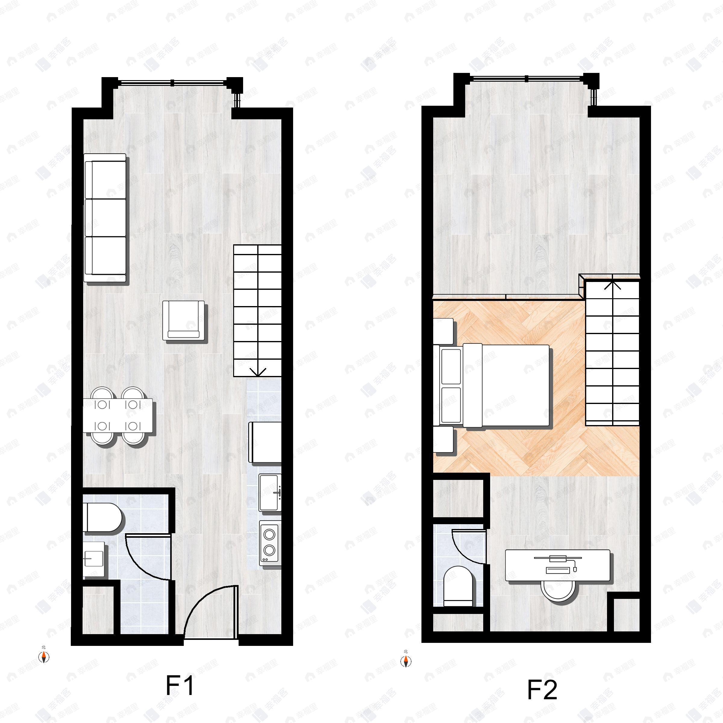 1室2厅2卫建面41平户型图