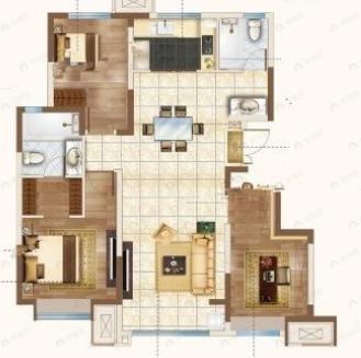 中建玖棠府3室2厅2卫户型图