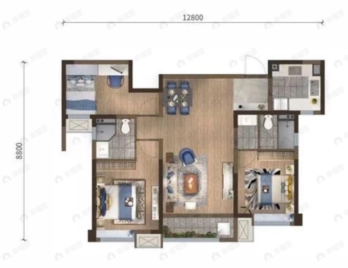 兰州万科城3室2厅2卫户型图
