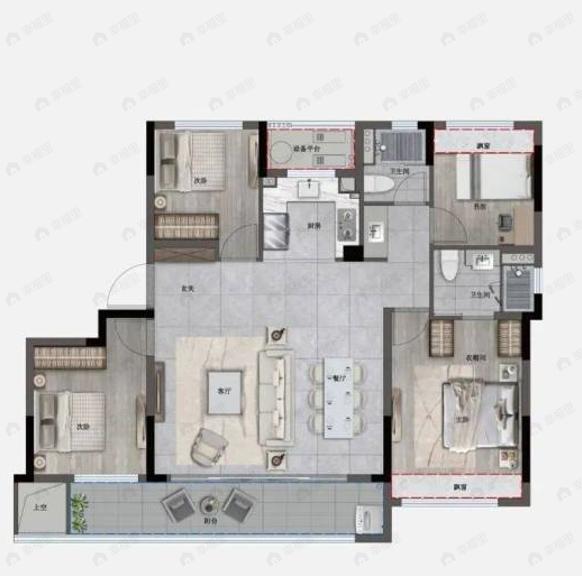中天宸著锦庭4室2厅2卫户型图