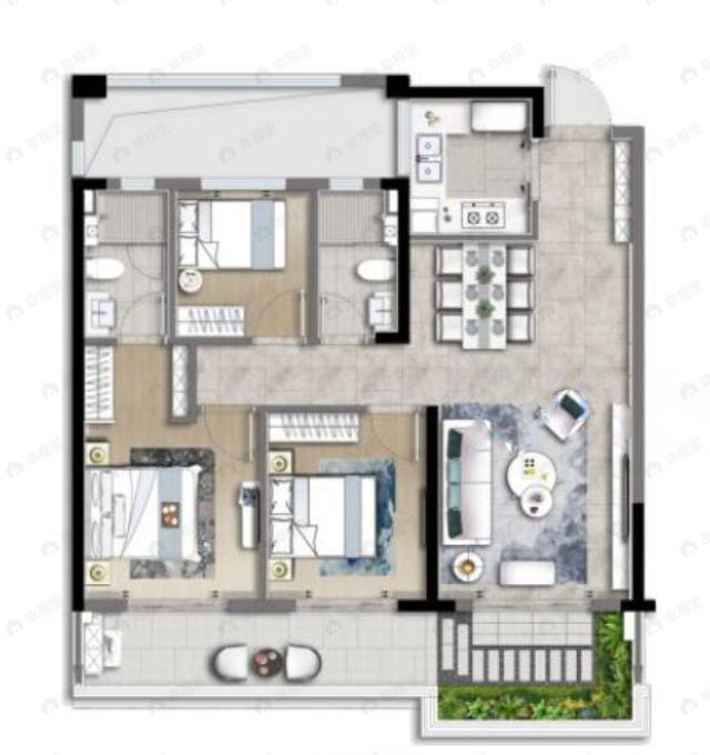 未来城壹号3室2厅2卫户型图