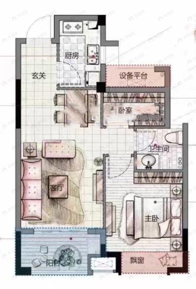 中筑名孝府2室2厅1卫户型图