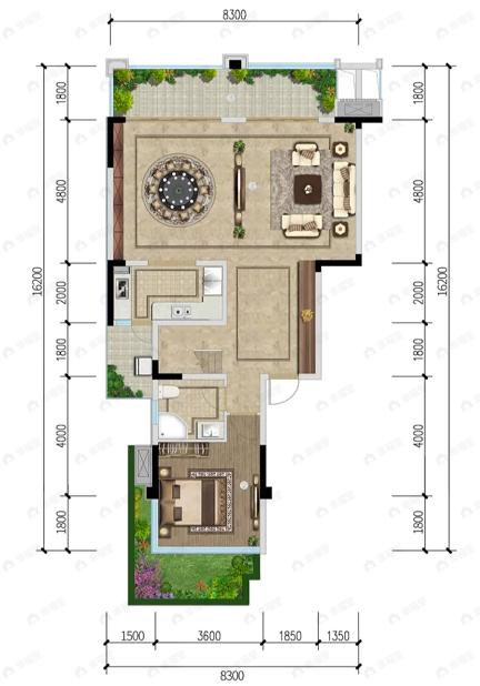 4室2厅3卫建面160m²东|西户型图