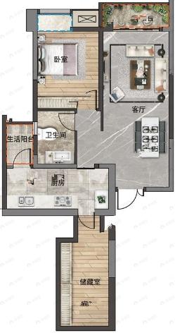 罗宾森尚城华府1室2厅1卫户型图