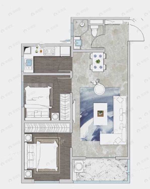 龙湖天第2室2厅1卫户型图