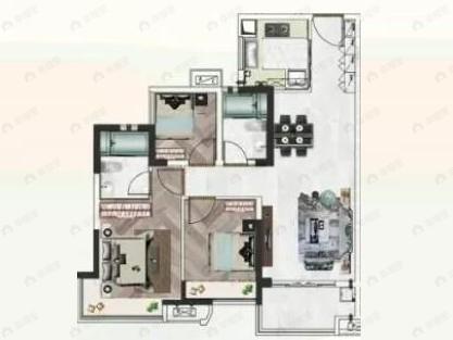 广佛保利城3室2厅2卫户型图