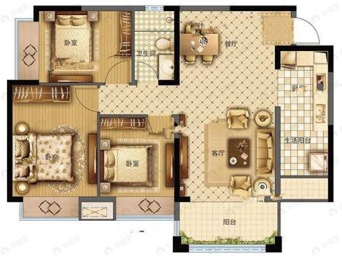 嘉和世纪城3室2厅1卫户型图