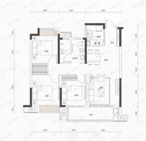 能建长江华府3室2厅2卫户型图