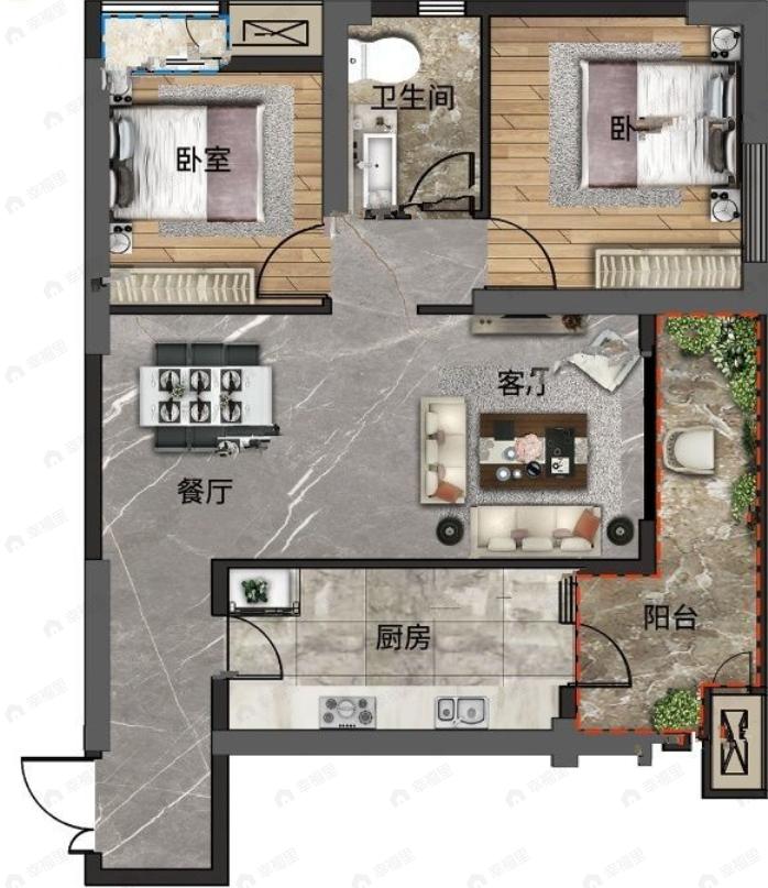 罗宾森尚城华府2室2厅1卫户型图