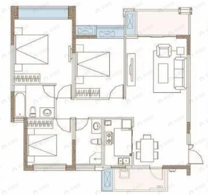 川网国际花园3室2厅2卫户型图
