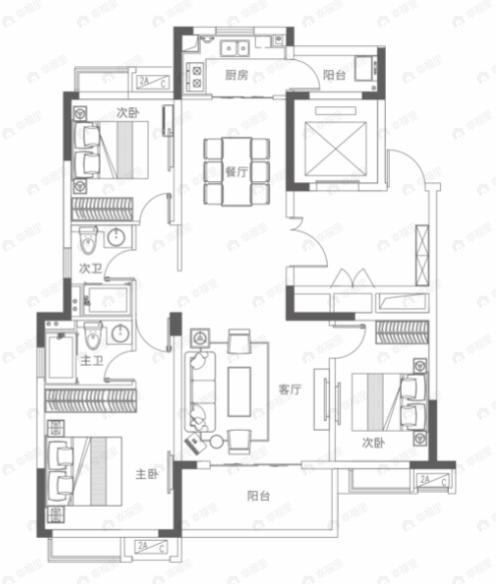 众安中至未来里3室2厅2卫户型图