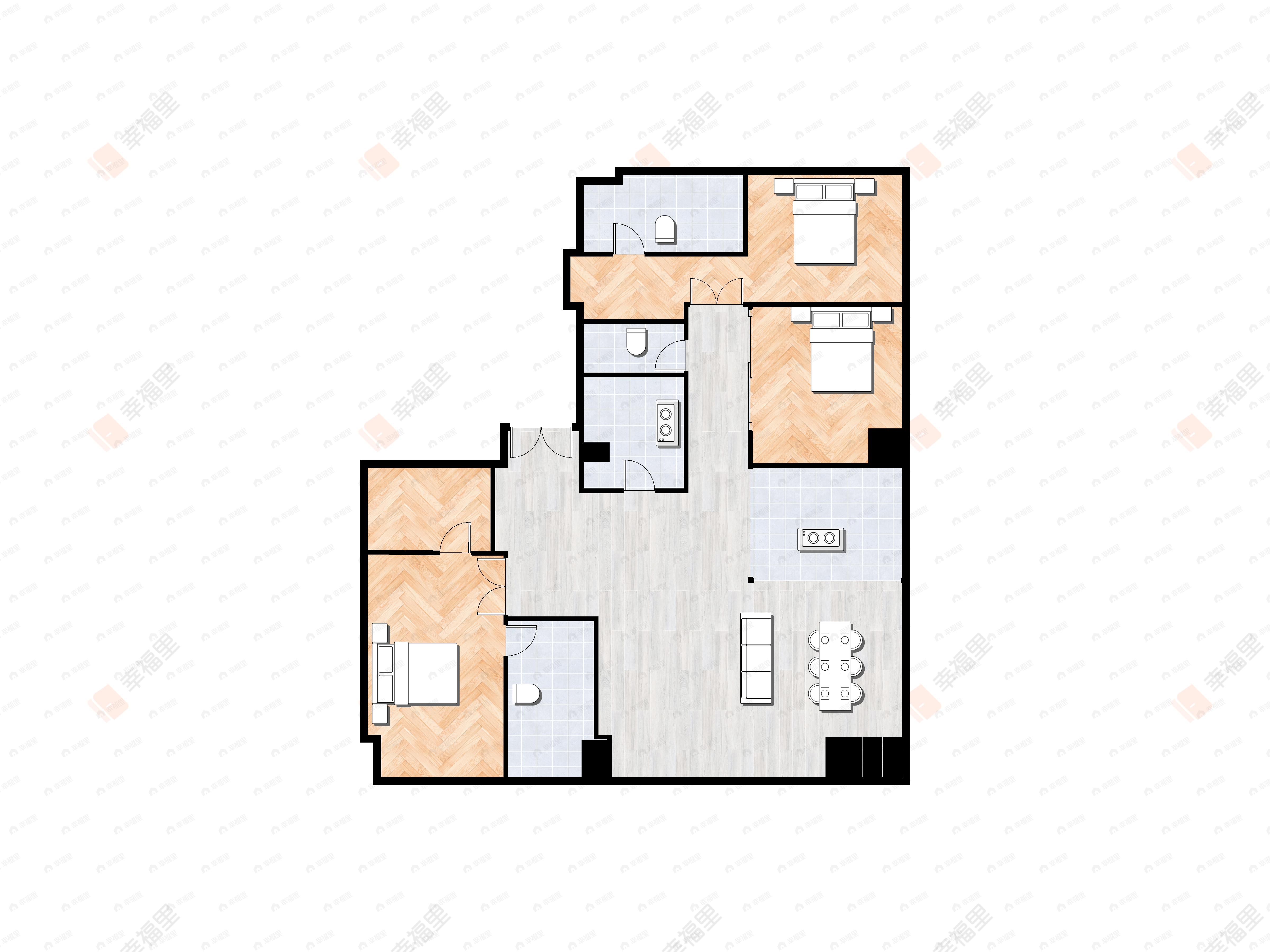 3室2厅3卫建面275平南|北户型图