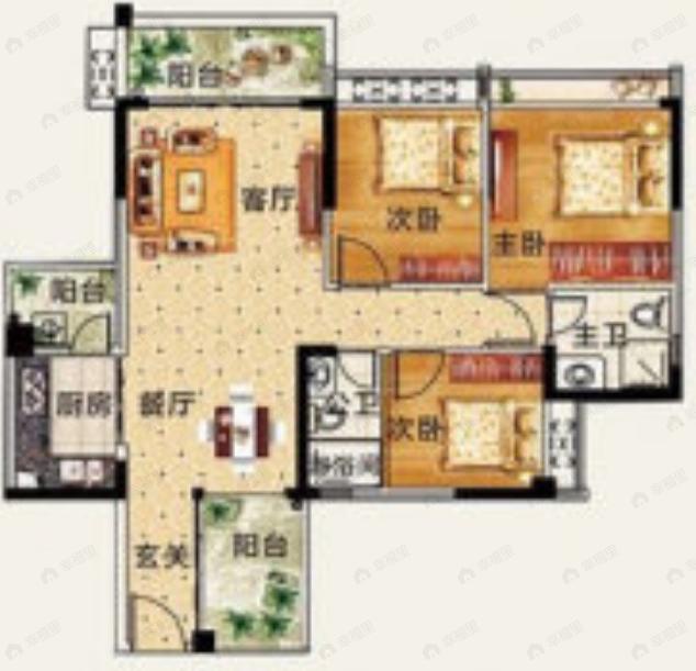 嘉湖君悦3室2厅2卫户型图