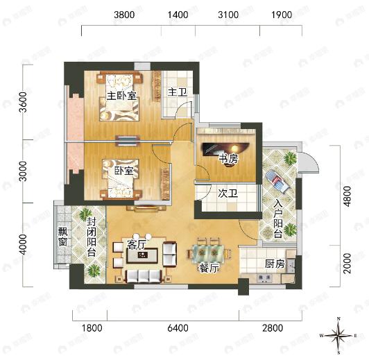 中房柳铁新城一期3室2厅2卫户型图