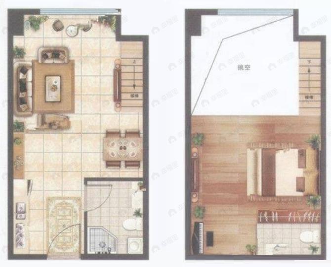山钢东部新天地1室2厅2卫户型图